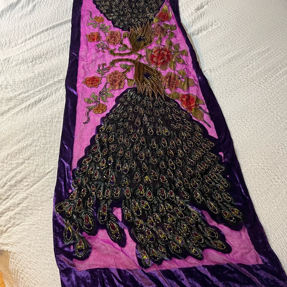 Peacock Shawl Velvet Beaded. Art Deco. Purple. OS